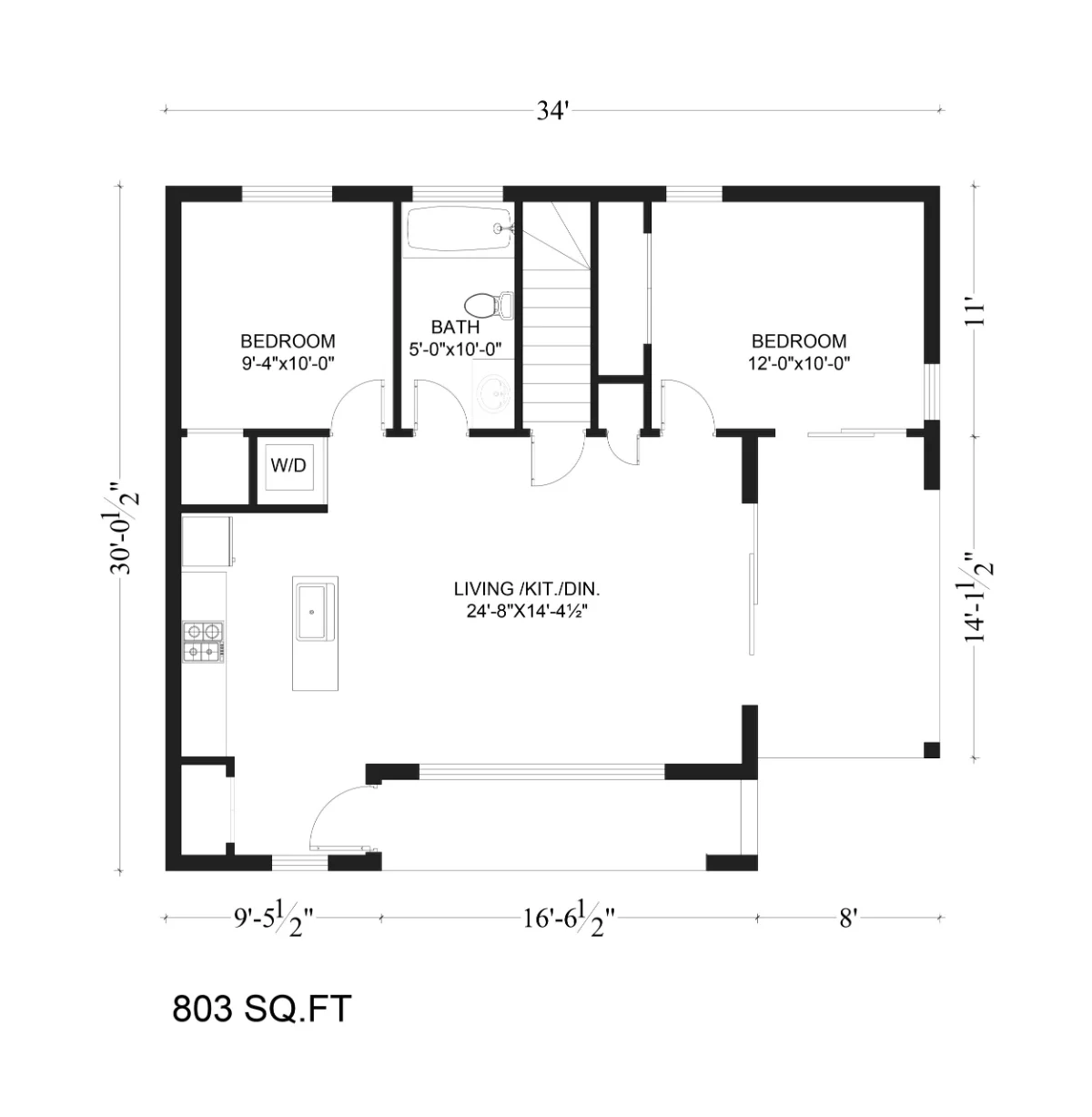 How big is 800 square feet compared with a Nestadu two-bedroom ADU floor plan