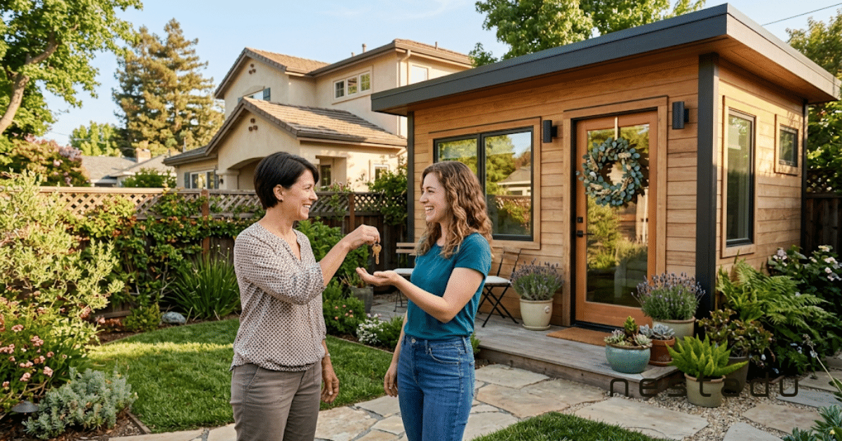 How Might ADU Regulations Change in the Coming Years? 1 First-time buyer receiving keys to a backyard ADU