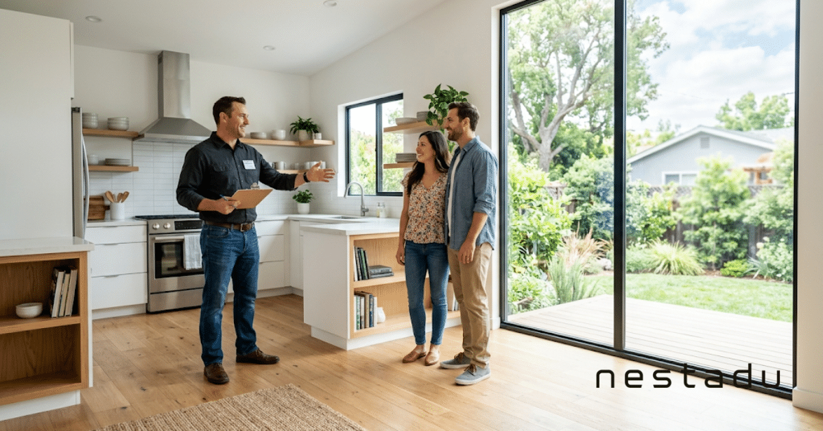 ADU builder giving homeowners a walkthrough of a finished unit