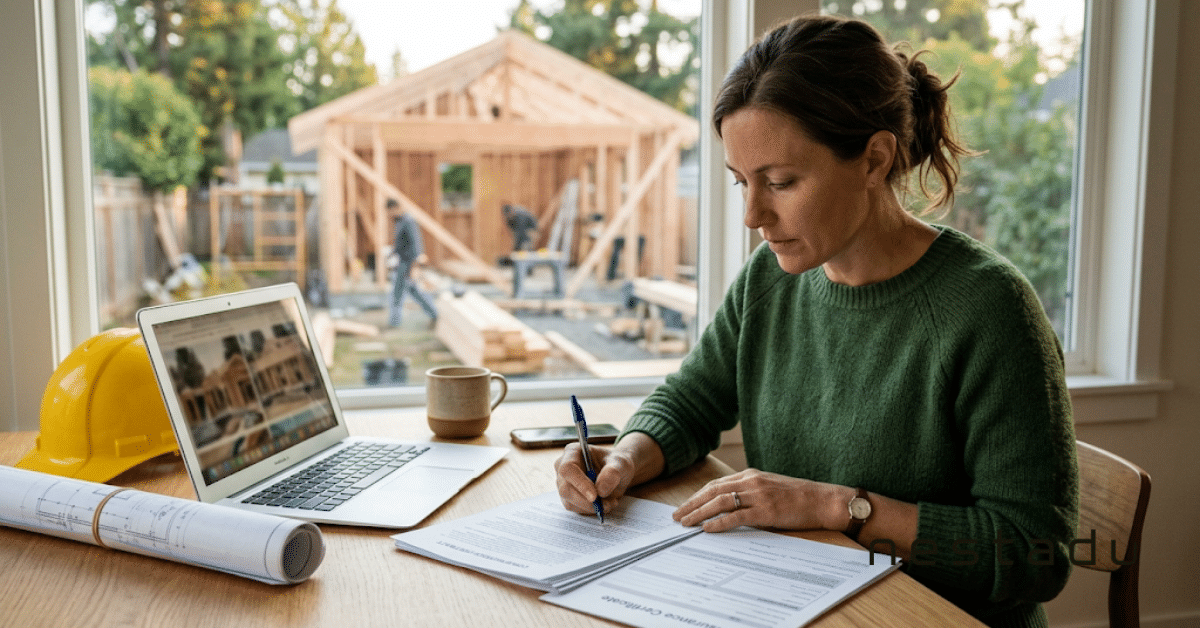 Homeowner reviewing a contract to vet an ADU builder