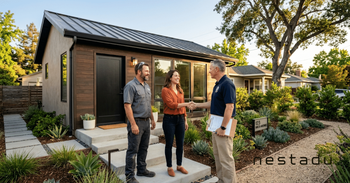 Inspector and homeowner at the final ADU inspection